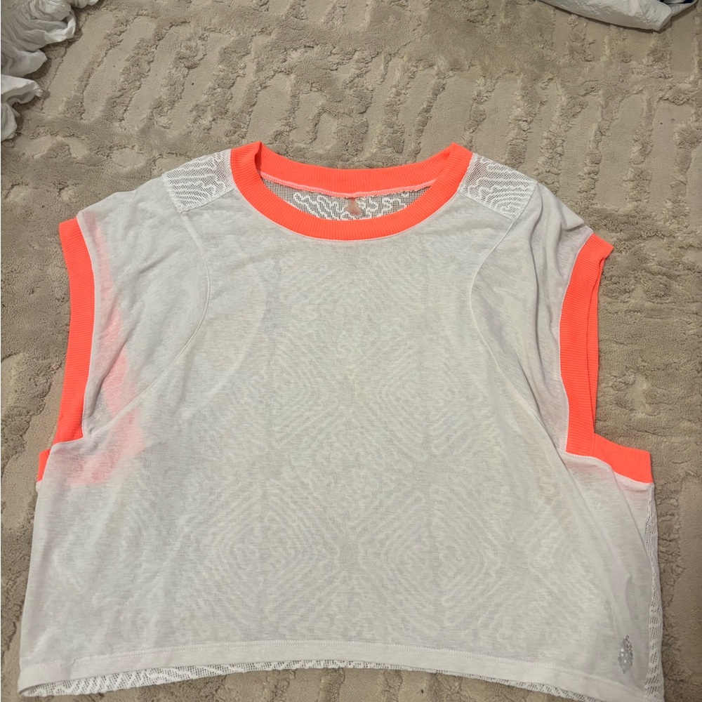 Chic White and Neon Orange Women's Crop Top